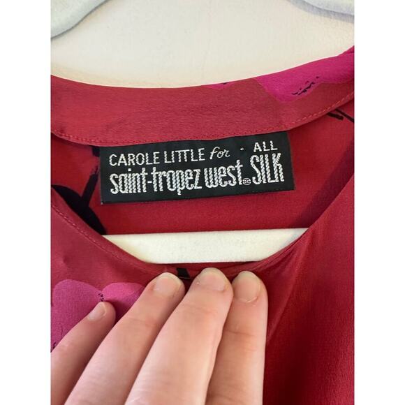 Vintage Carole Little St Tropez 100% Silk 80s Long Sleeve Red Floral Dress Large - Picture 4 of 8